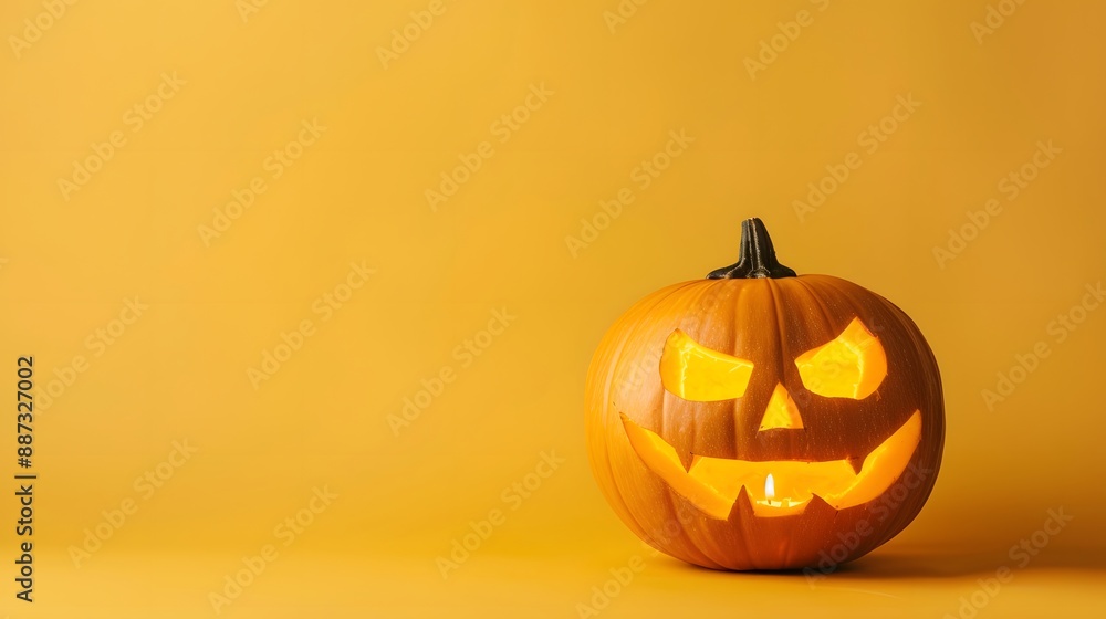 Halloween Jack-O-Lantern on Yellow Background.