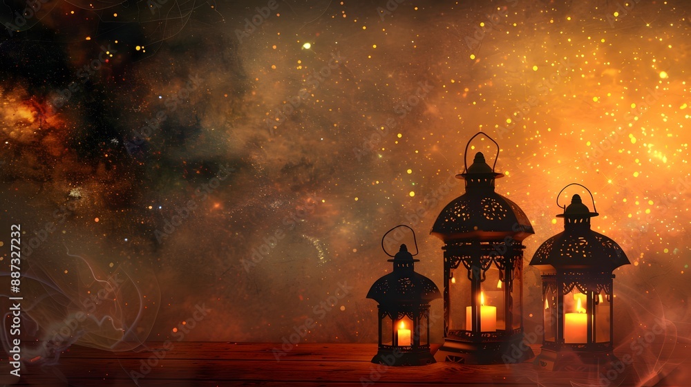 Ramadan Lanterns with Golden Lights. Ramadan Lanterns with Golden Lights.