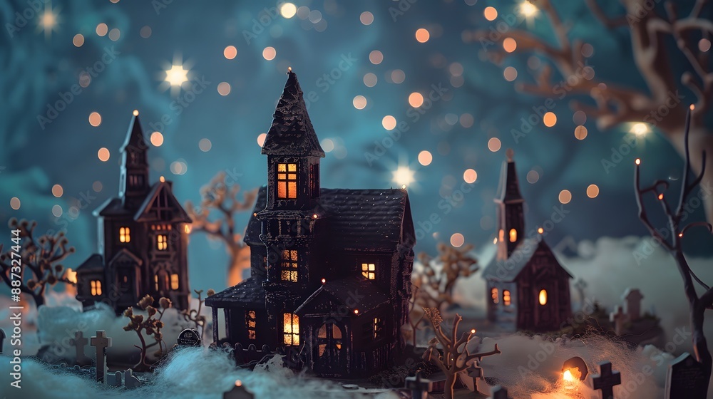 Haunted House with Glowing Windows on Halloween Night. Haunted House with Glowing Windows on Halloween Night.