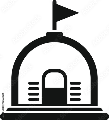 Simple icon of a bunker with a flag waving on top