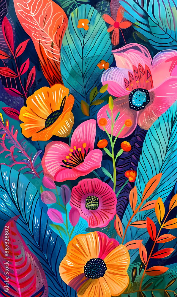 2D flower and leaf cards in various styles 2D flower and leaf cards in various styles