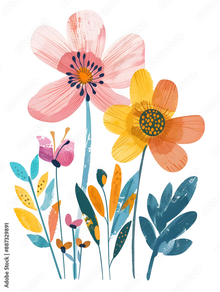 2D flower and leaf cards in various styles 2D flower and leaf cards in various styles