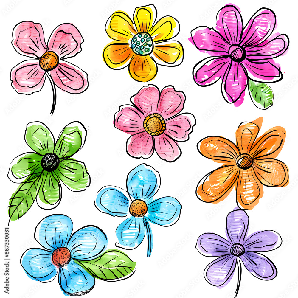 2D flower and leaf cards in various styles 2D flower and leaf cards in various styles