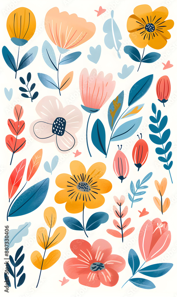 2D flower and leaf cards in various styles 2D flower and leaf cards in various styles
