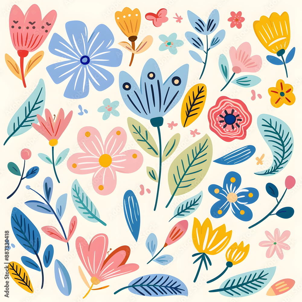 2D flower and leaf cards in various styles 2D flower and leaf cards in various styles