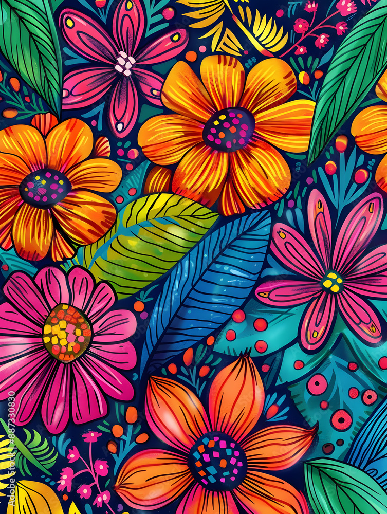 Fototapeta premium 2D flower and leaf cards in various styles