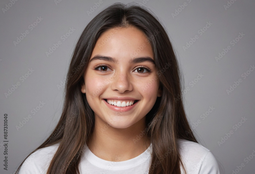 Portrait view of a regular happy smiling Paraguay girl, ultra realistic, candid, social media, avatar image, plain solid background Portrait view of a regular happy smiling Paraguay girl, ultra realistic, candid, social media, avatar image, plain solid background
