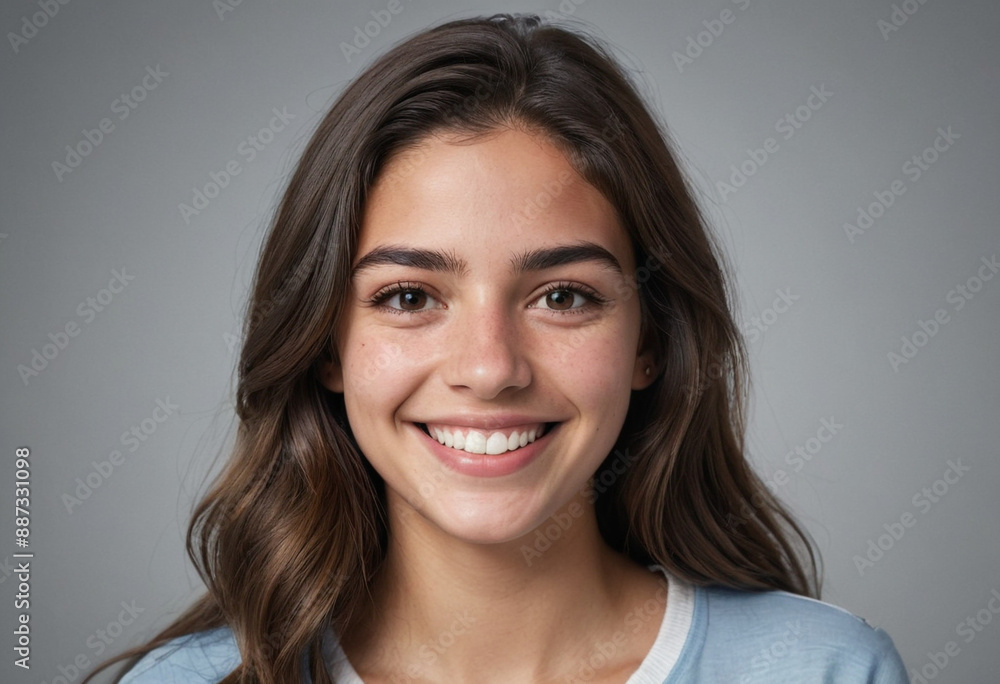 Portrait view of a regular happy smiling Uruguay girl, ultra realistic, candid, social media, avatar image, plain solid background Portrait view of a regular happy smiling Uruguay girl, ultra realistic, candid, social media, avatar image, plain solid background