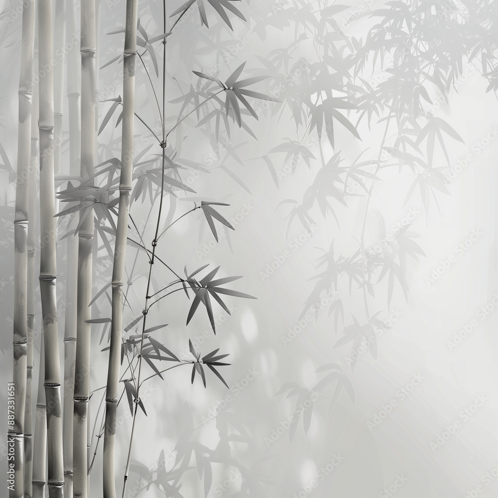 Serene Bamboo Grove in Fog Enhanced by a Silver Background for Atmospheric Decor Serene Bamboo Grove in Fog Enhanced by a Silver Background for Atmospheric Decor