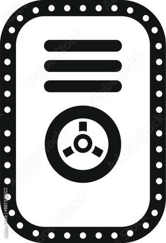 Black and white icon of a bank vault door, symbolizing safety and security for money and valuables
