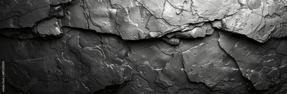 Rough Volcanic Stone Texture with Cracks. Dark and Eerie Rock Surface. Panoramic Black Granite for Design. Wide Banner Rough Volcanic Stone Texture with Cracks. Dark and Eerie Rock Surface. Panoramic Black Granite for Design. Wide Banner