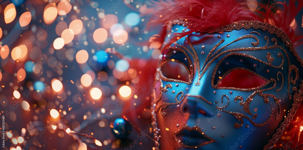Carnival Party. Venetian mask banner with defocused bokeh lights Carnival Party. Venetian mask banner with defocused bokeh lights