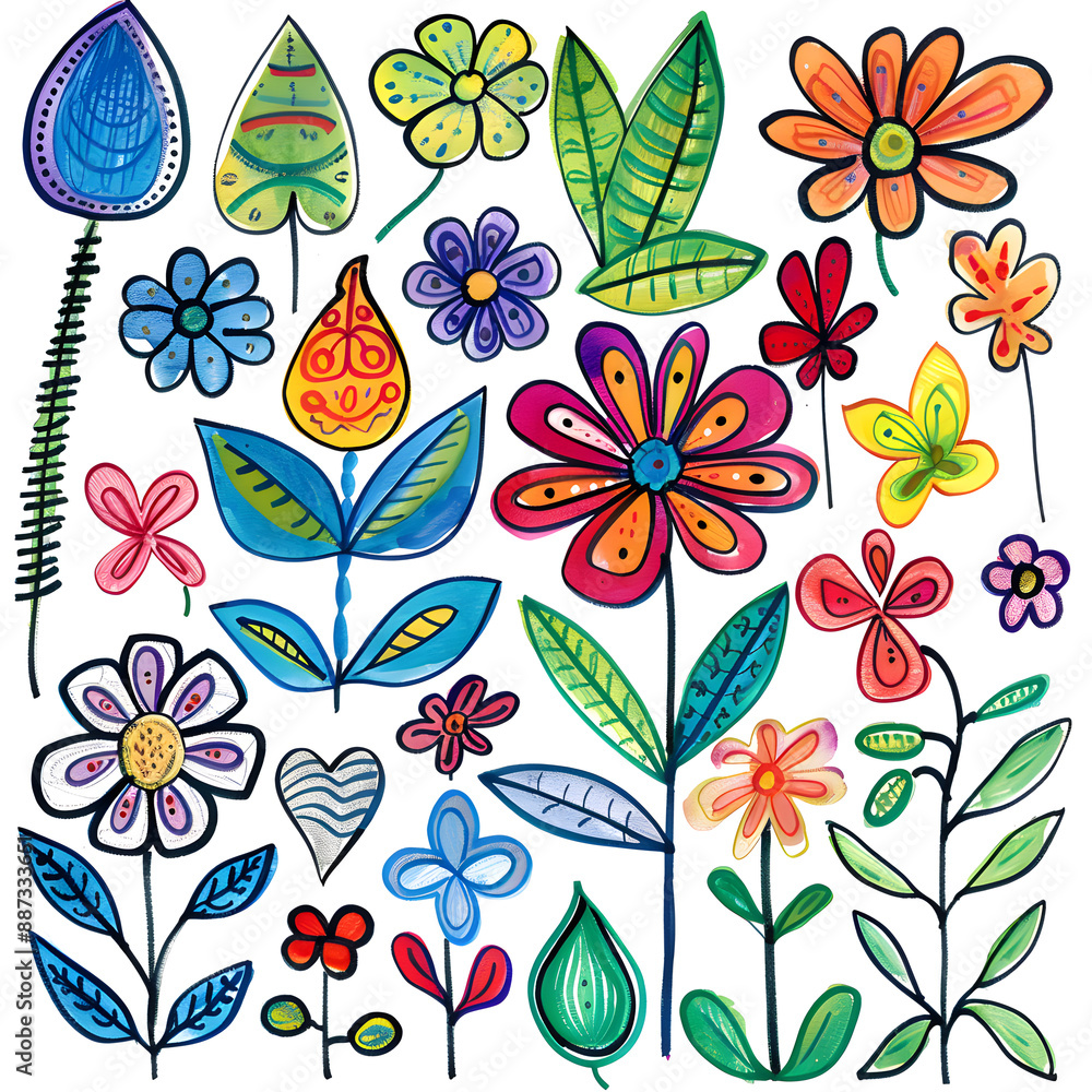 2D flower and leaf cards in various styles 2D flower and leaf cards in various styles