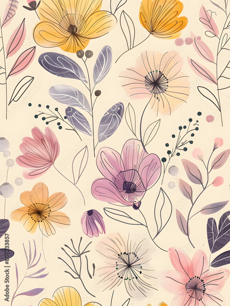 2D flower and leaf cards in various styles 2D flower and leaf cards in various styles