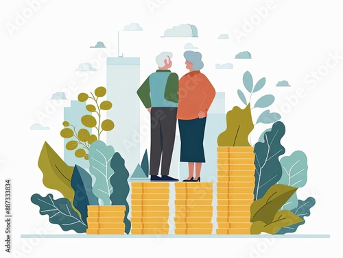 Retirement planning, financial security, flat design illustration