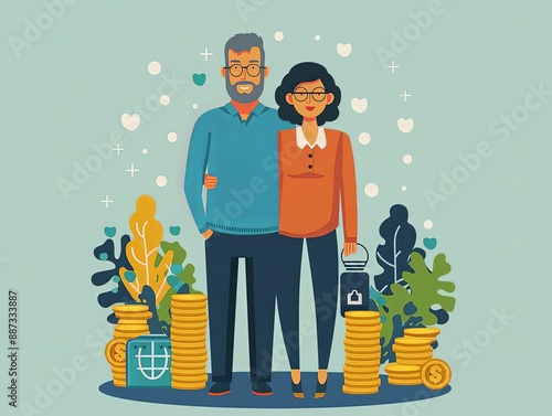 Retirement planning, financial security, flat design illustration