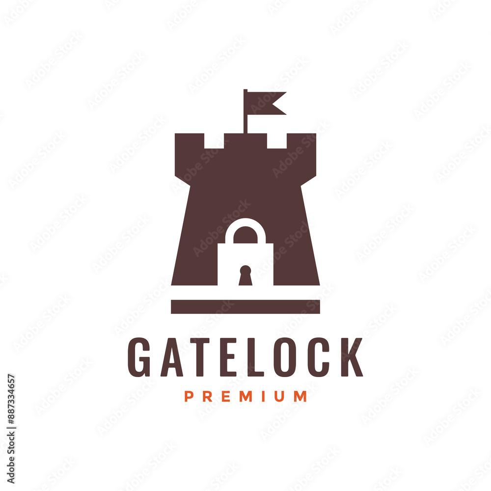Naklejka premium gate lock security logo castle logo design vector flat