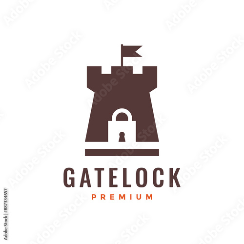 gate lock security logo castle logo design vector flat