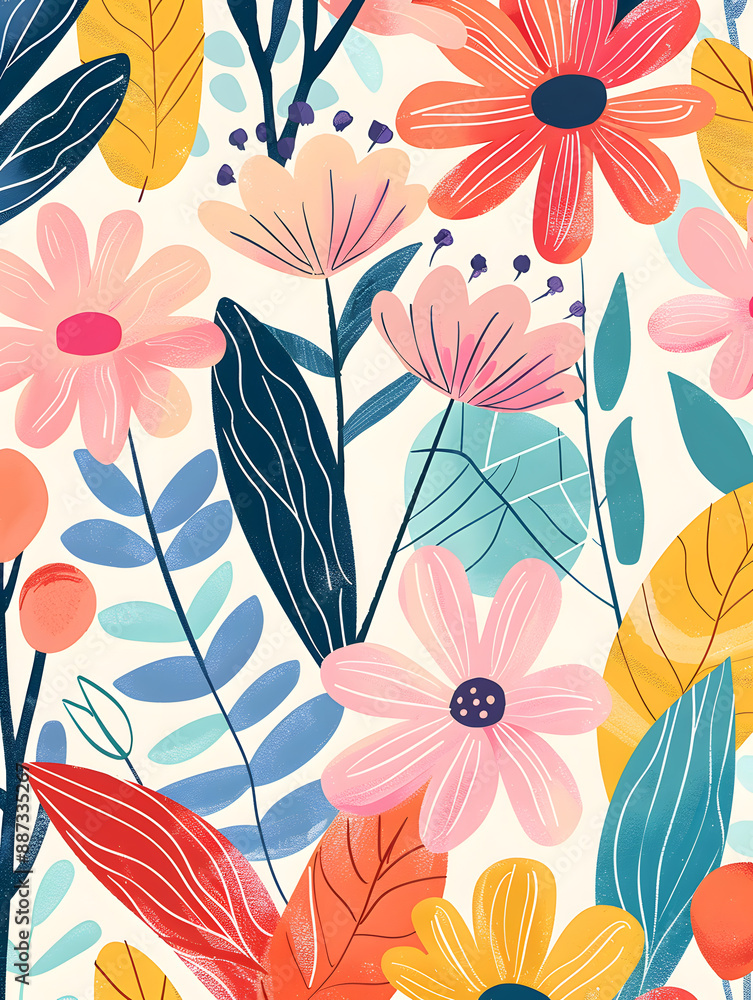 2D flower and leaf cards in various styles 2D flower and leaf cards in various styles