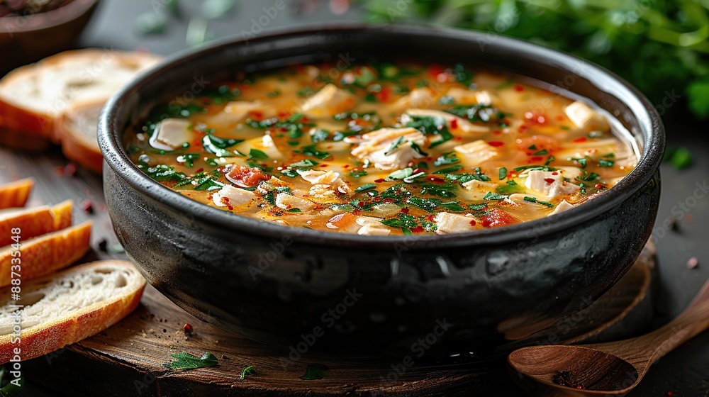 Chicken and vegetable soup in a bowl Chicken and vegetable soup in a bowl