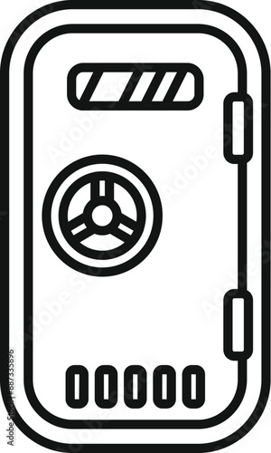 Simple line art illustration of a bank vault door featuring a combination lock, symbolizing security and protection