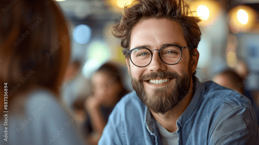 Obraz premium Happy Bearded Professional at Team Meeting