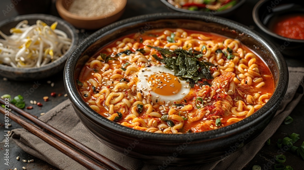 Spicy Korean Ramen Noodles with Kimchi and Egg Spicy Korean Ramen Noodles with Kimchi and Egg