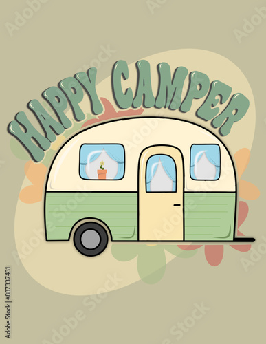 Retro Happy Camper Illustration