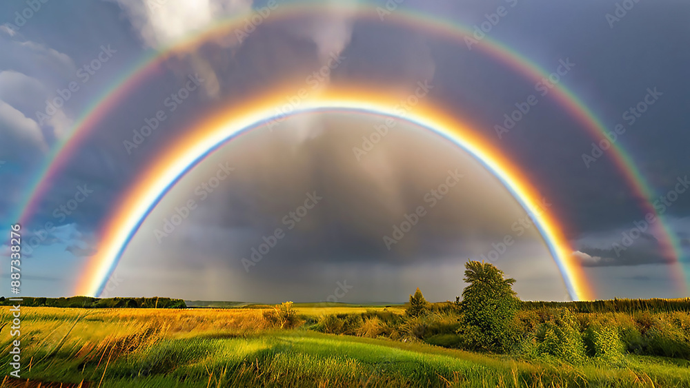 Naklejka premium Double Rainbow Magic: Showcasing the Rare Beauty of a Stunning Natural Phenomenon