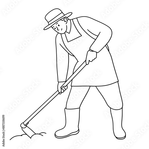 Farmer hoeing in the fields