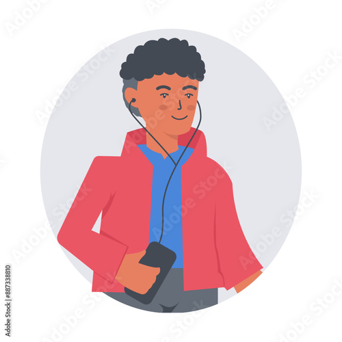 People Listening Music Character Isolated on White Background. Flat Vector Illustration