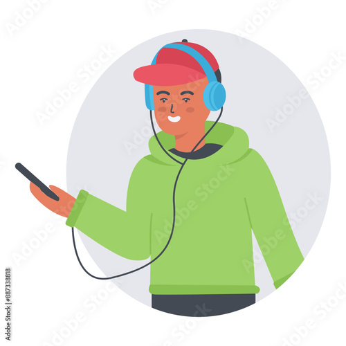 People Listening Music Character Isolated on White Background. Flat Vector Illustration