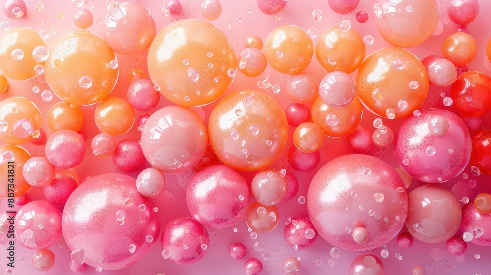 Vibrant Abstract Background with Colorful Glossy Spheres and Bubbles in Pink and Orange Tones Vibrant Abstract Background with Colorful Glossy Spheres and Bubbles in Pink and Orange Tones