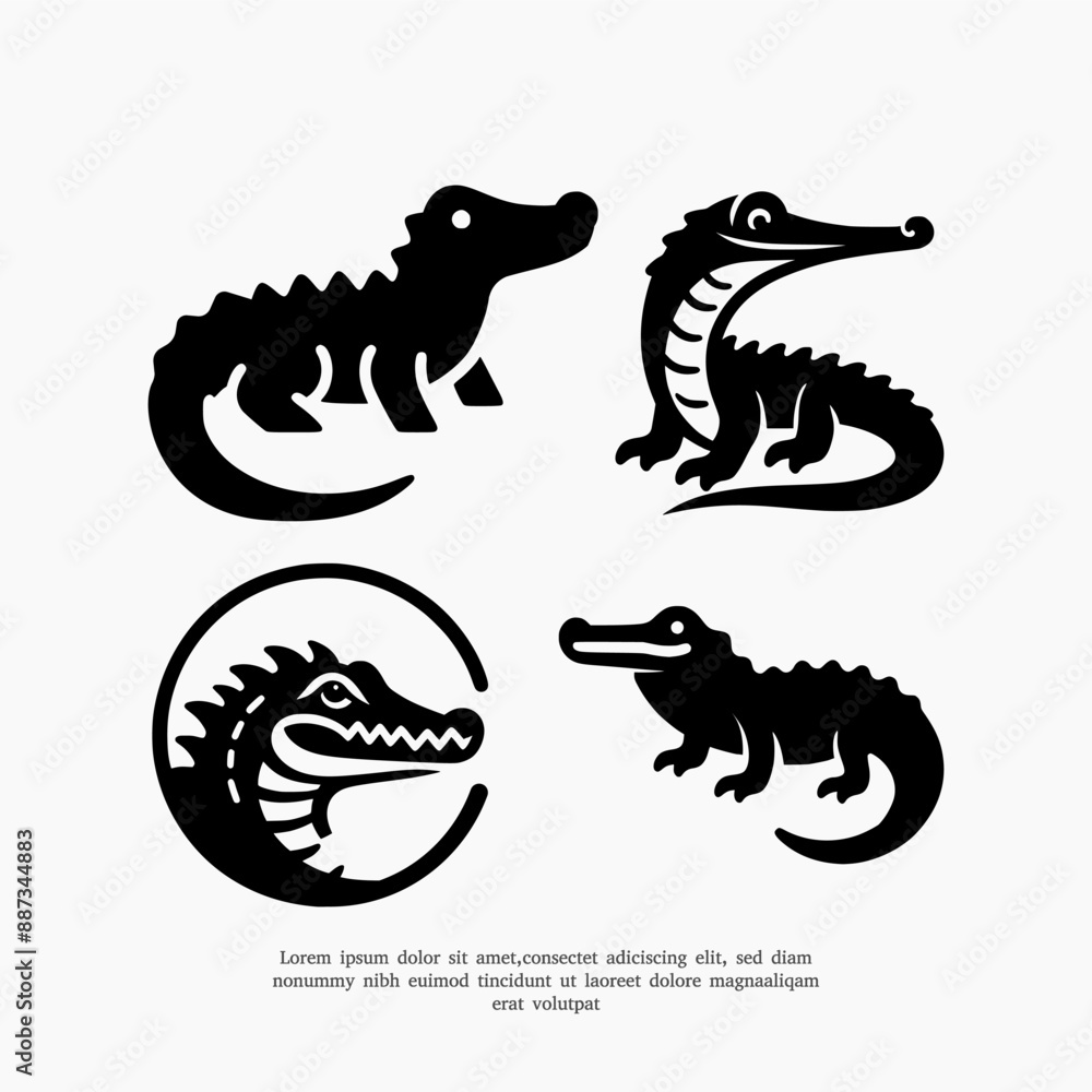 set of simple crocodile silhouette logo design template set of simple crocodile silhouette logo design template