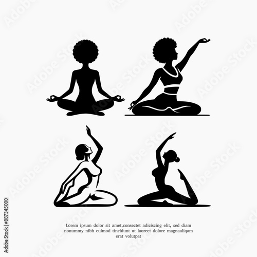 set of meditation yoga silhouette logo design template