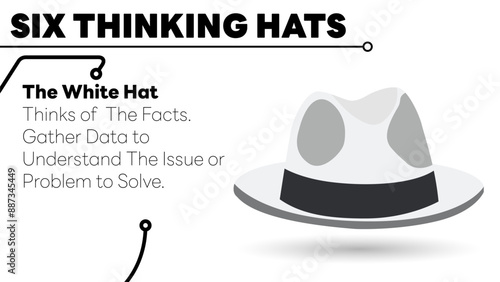 Illustration of The White Hat. The white hat from Six Thinking Hats about facts and information. Illustration for slide presentation or web banner. Vector illustration. All in a single layer.
