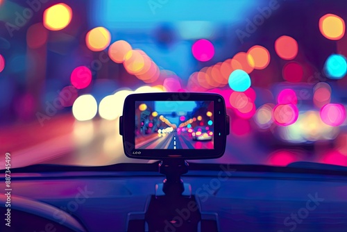 Illustration of Dash Cam Displaying City Street View
