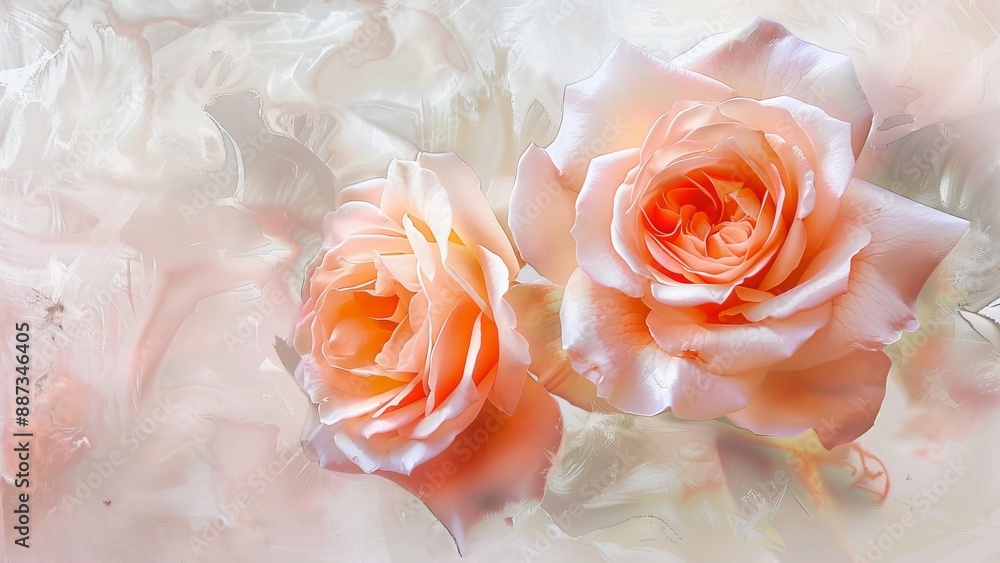 Beautiful orange roses on a white background, close-up. Beautiful orange roses on a white background, close-up.