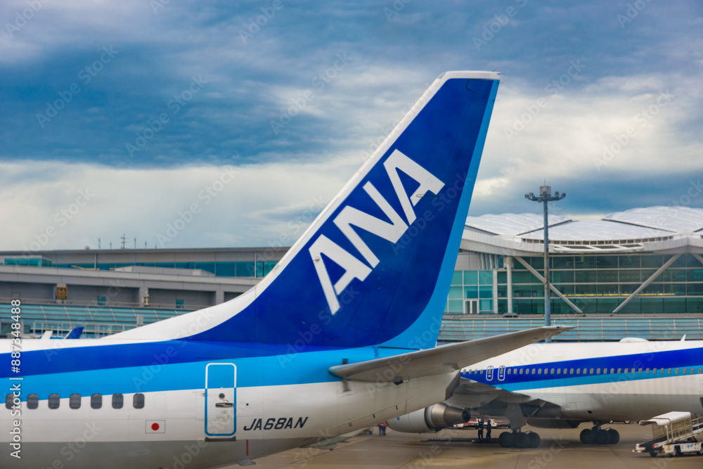 All Nippon Airways (ANA) airplane tail fin logo, at the Tokyo ...