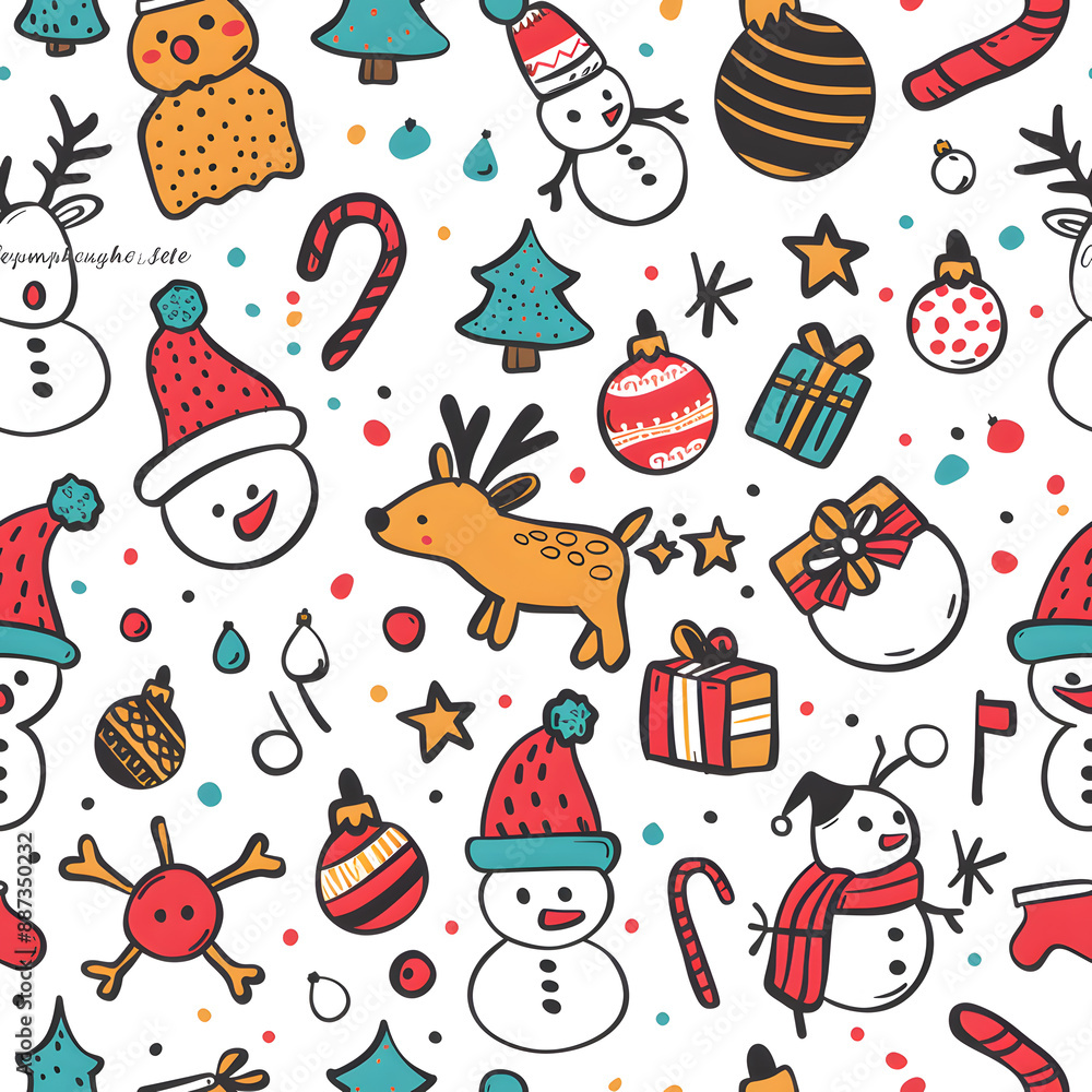 2D illustrated New Year card in a cute graphic style seamless pattern. 2D illustrated New Year card in a cute graphic style seamless pattern.