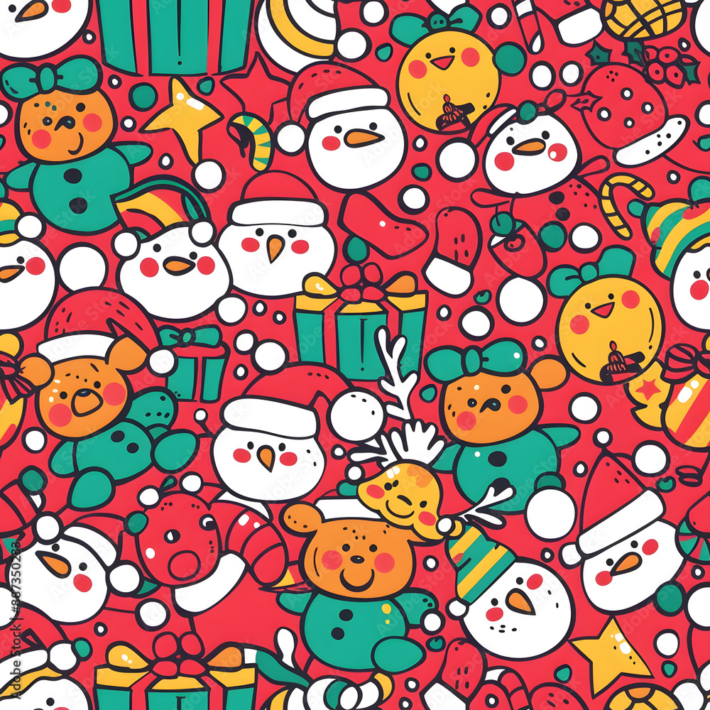 2D illustrated New Year card in a cute graphic style seamless pattern. 2D illustrated New Year card in a cute graphic style seamless pattern.