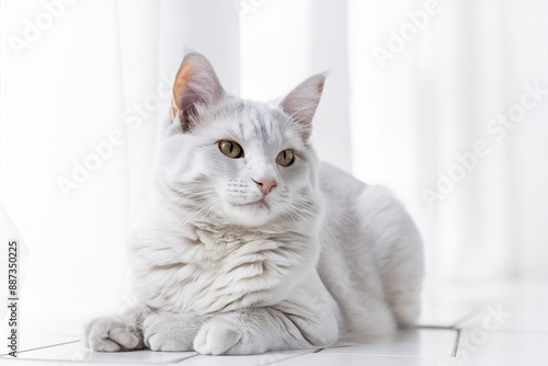 portrait of an adult silver cat on a white background