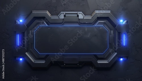 Fototapeta Naklejka Na Ścianę i Meble -  Futuristic spaceship metal hatch with blue glowing lights