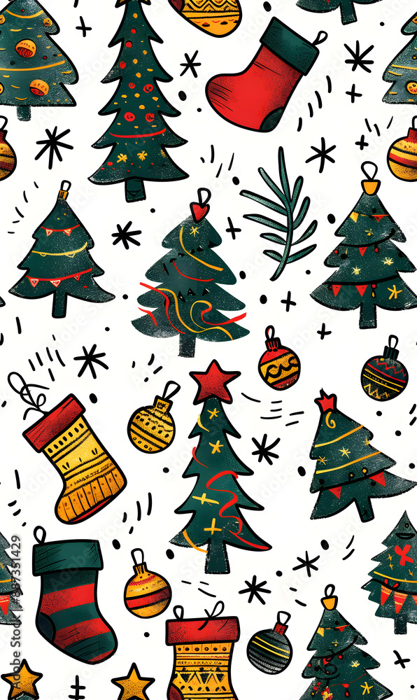 2D illustrated New Year card in a cute graphic style seamless pattern. 2D illustrated New Year card in a cute graphic style seamless pattern.