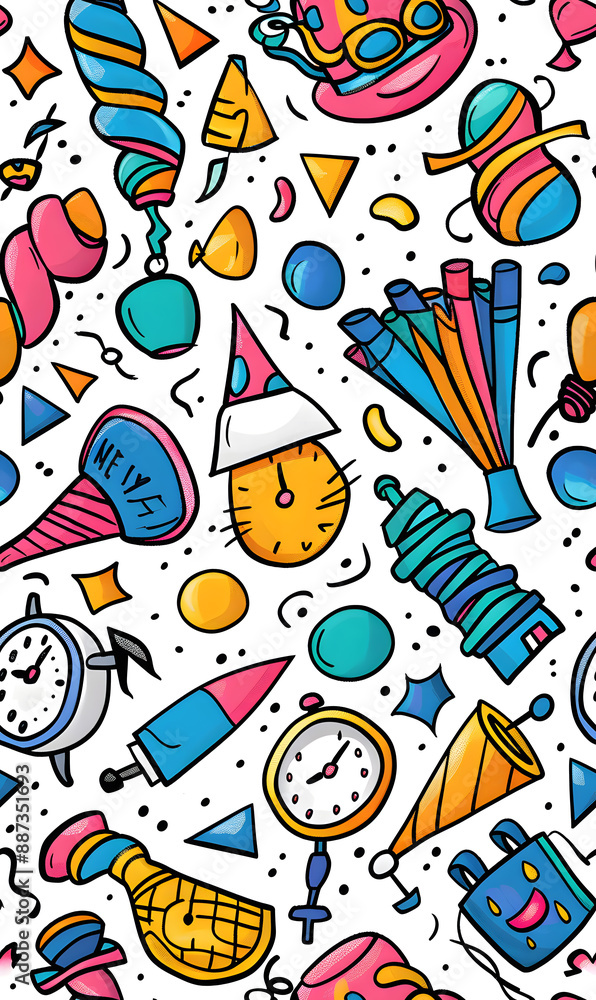 2D illustrated New Year card in a cute graphic style seamless pattern. 2D illustrated New Year card in a cute graphic style seamless pattern.
