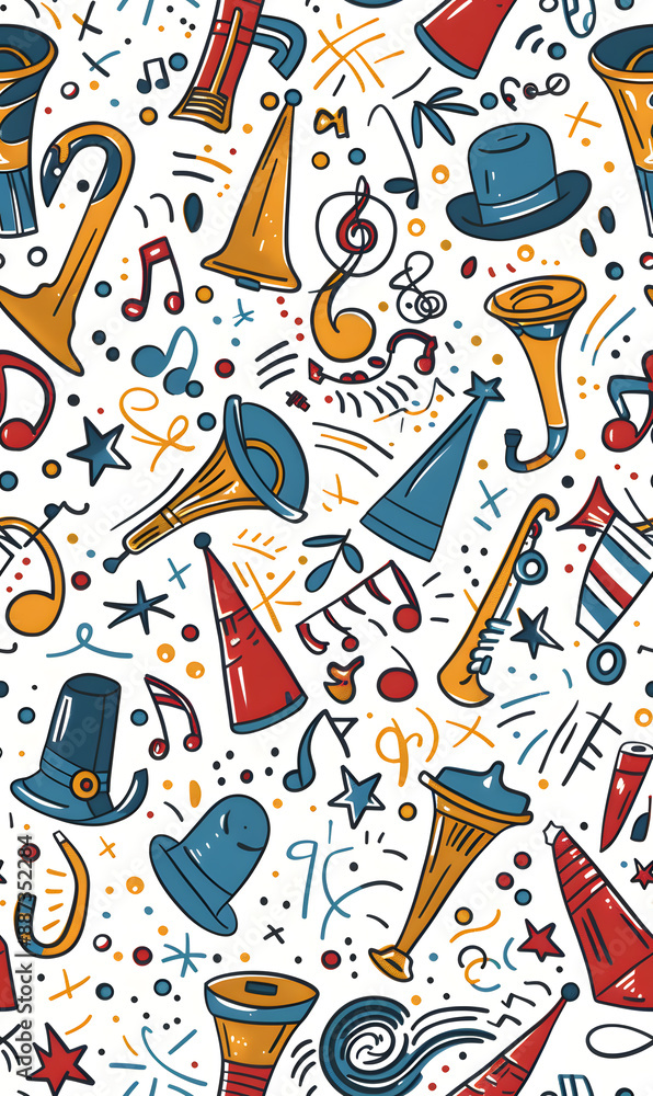 2D illustrated New Year card in a cute graphic style seamless pattern. 2D illustrated New Year card in a cute graphic style seamless pattern.