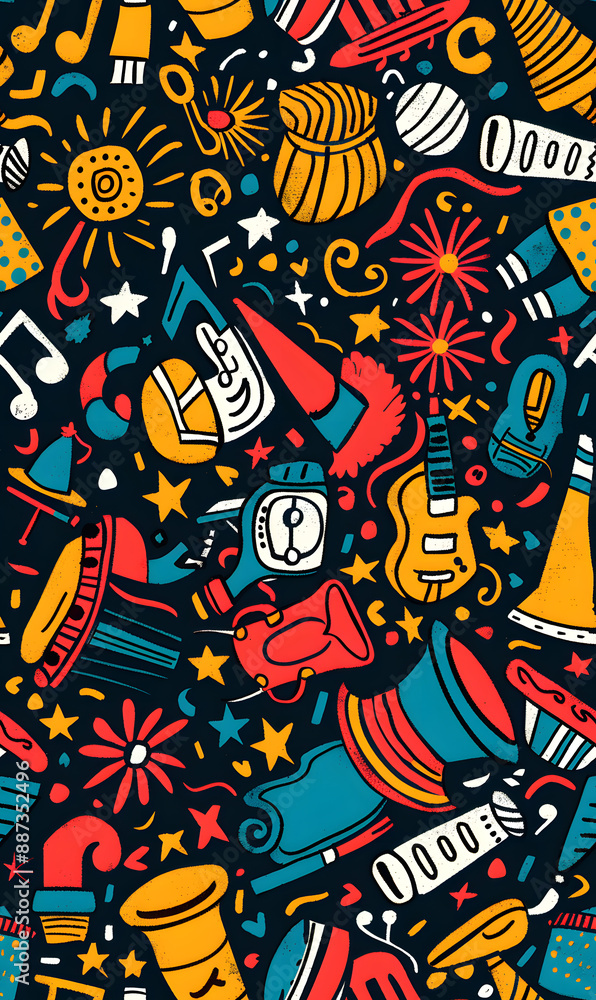 2D illustrated New Year card in a cute graphic style seamless pattern. 2D illustrated New Year card in a cute graphic style seamless pattern.
