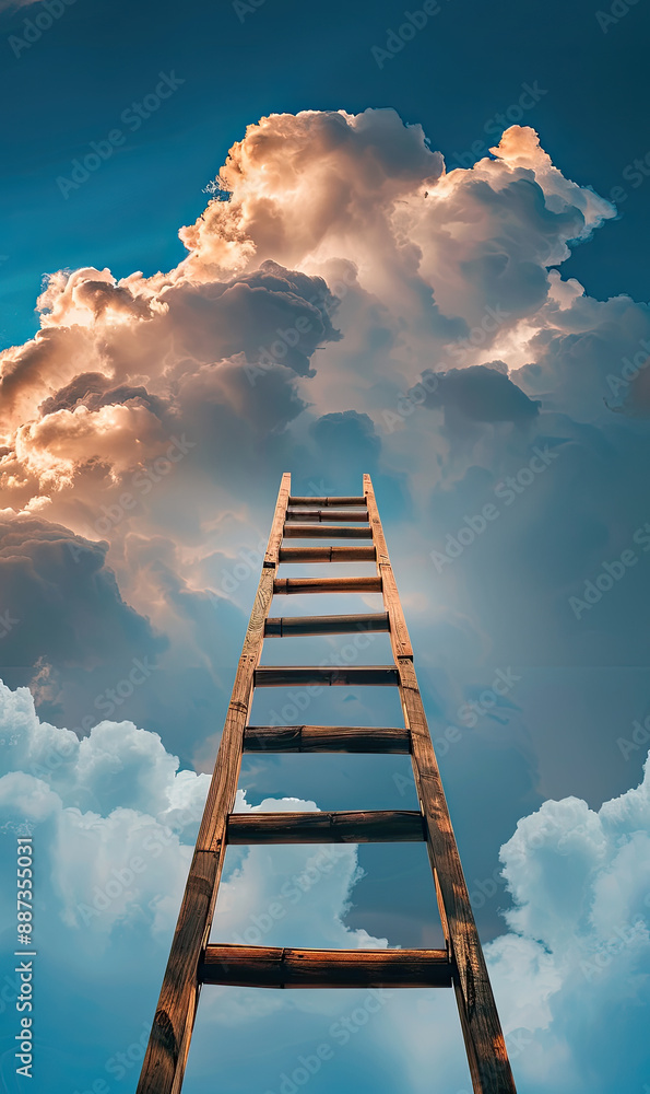 Wooden ladder to sky, generative ai, artificial intelligence Wooden ladder to sky, generative ai, artificial intelligence