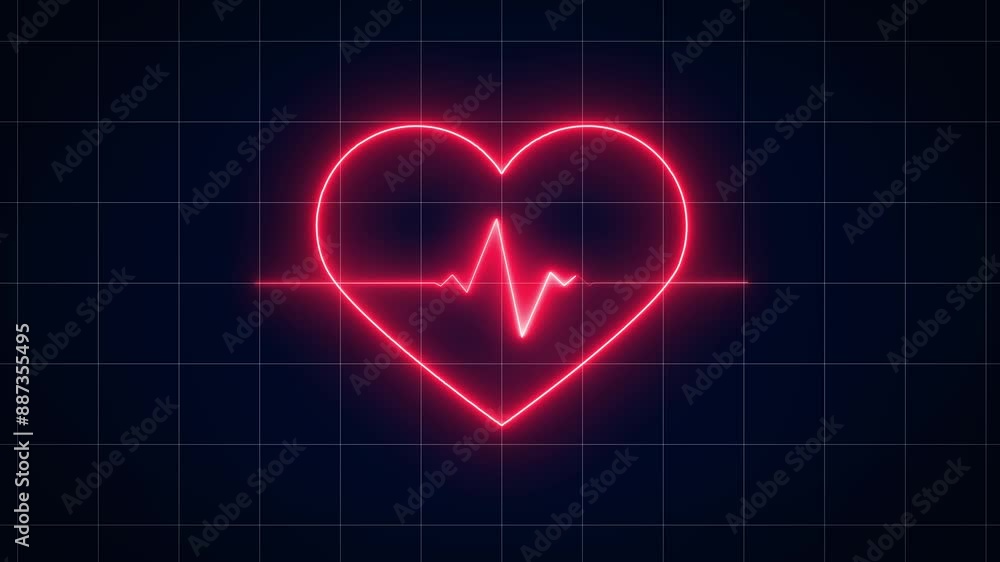 Heart beat red neon light loop animated background