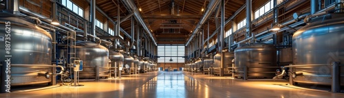 Wallpaper Mural Modern Industrial Brewery Interior with Large Stainless Steel Fermentation Tanks and Wooden Ceiling Torontodigital.ca